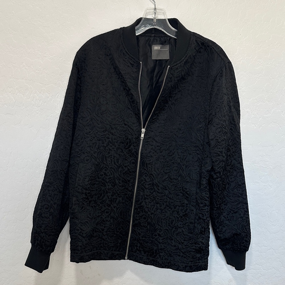 ASOS Black Textured‎ Bomber Jacket Medium jacquard bomber jacket men’s quilted